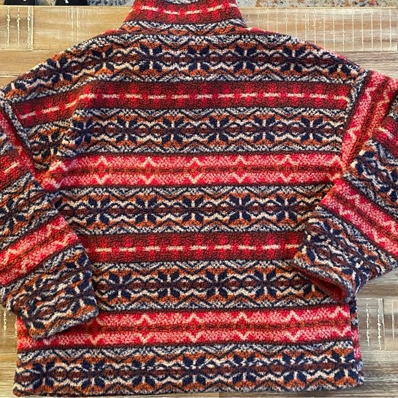American Eagle Red Fairisle tribal fleece Sherpa pull over Sweater 1/4 zip sz.M - Picture 7 of 9